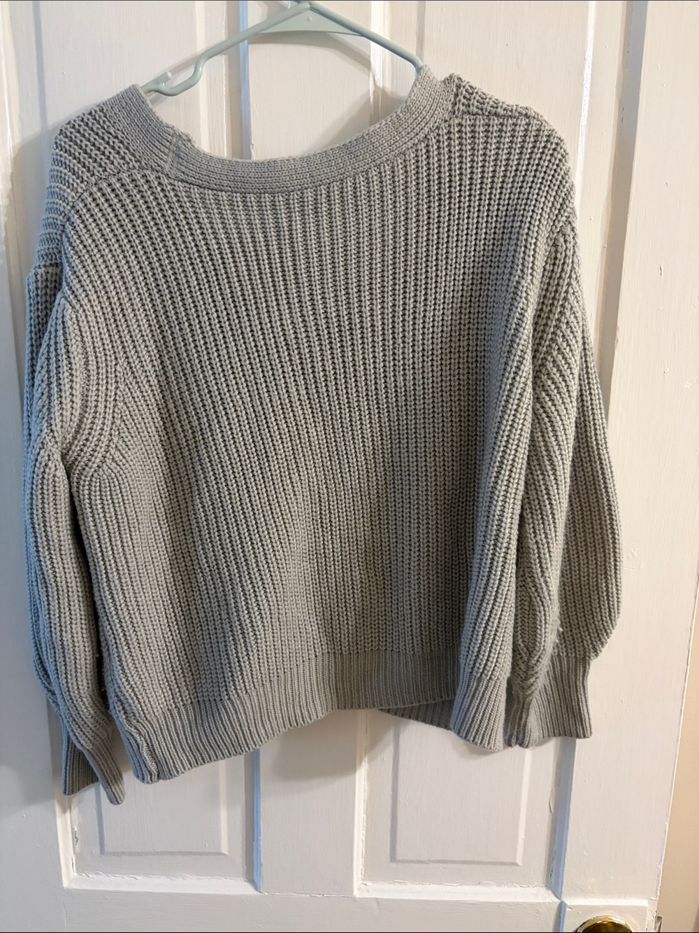 Classic V‑Neck Ribbed Cardigan Sweater - Light Gray - Picture 5 of 5